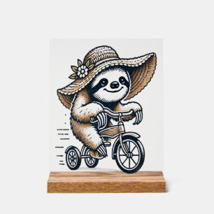 Sloth Riding Bike Acrylic Sign