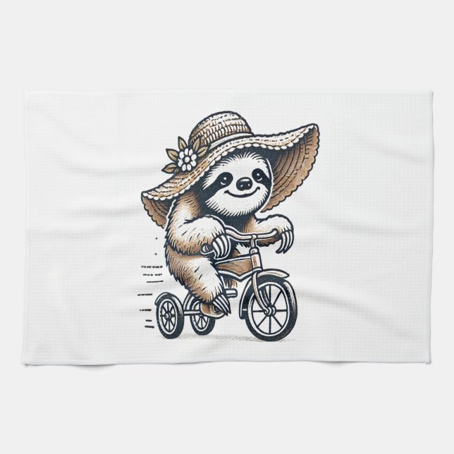 Sloth Riding Bike Kitchen Towel (Horizontal)