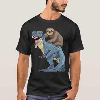 Sloth Riding Dinosaur T-Rex Funny Lazy Animal T-Shirt