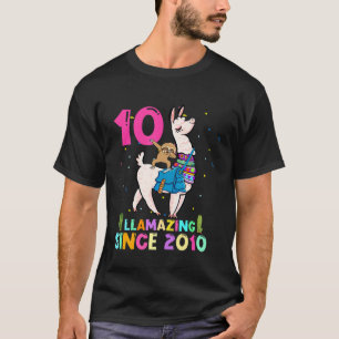 Sloth Riding Llama Awesome 10 Years Old 10th Birth T-Shirt