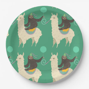 Sloth Riding Llama Birthday Paper Plate