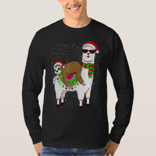Sloth Riding Llama Christmas Scarf Santa Hat T-Shirt