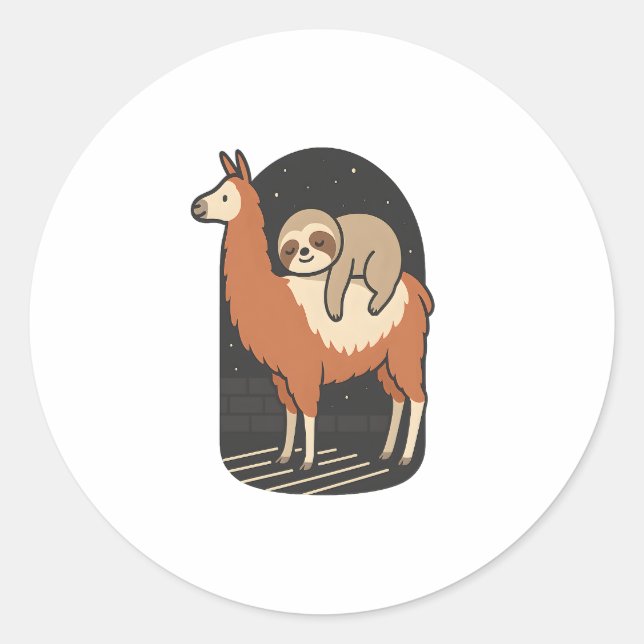Sloth Riding Llama Classic Round Sticker (Front)