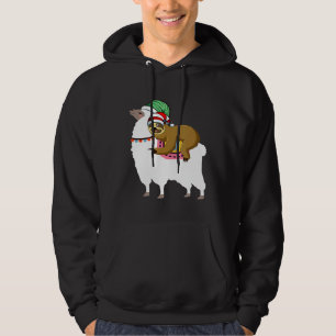 Sloth Riding Llama Elf Hat Alpaca Christmas Pajama Hoodie