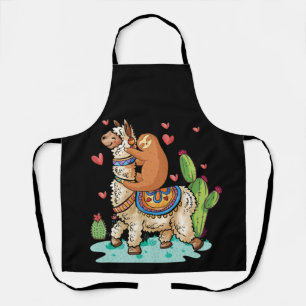 Sloth Riding Llama Funny Valentines Day Apron