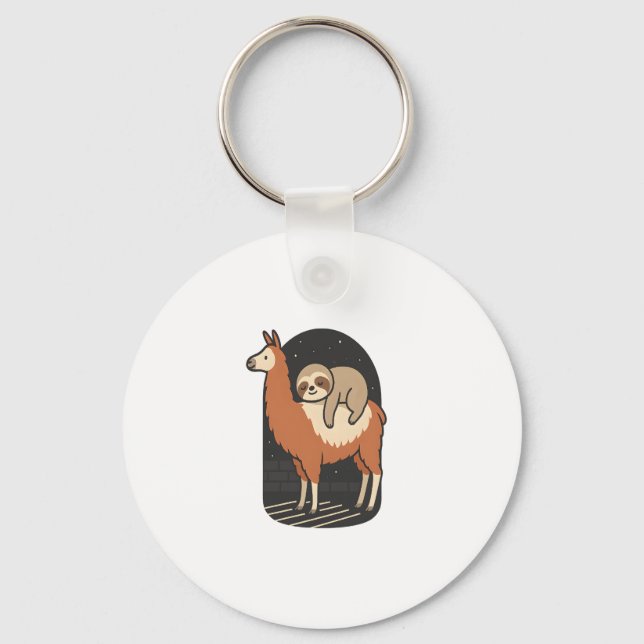 Sloth Riding Llama Keychain (Front)