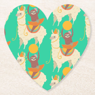Sloth Riding Llama Pattern Paper Coaster