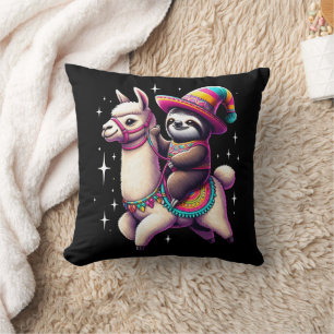 Sloth Riding On Llama Cute Animals Kids Boys Girls Throw Pillow
