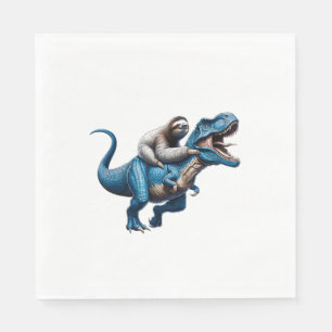 Sloth Riding T-Rex Dinosaur Lover T-Shirt Napkin