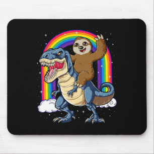 Sloth Riding T-rex Dinosaur Rainbow Funny Animals  Mouse Pad