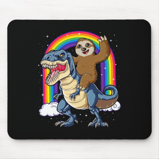 Sloth Riding T-rex Dinosaur Rainbow Funny Animals  Mouse Pad (Front)
