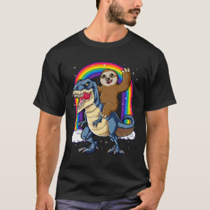 Sloth Riding T-rex Dinosaur Rainbow Funny Animals  T-Shirt