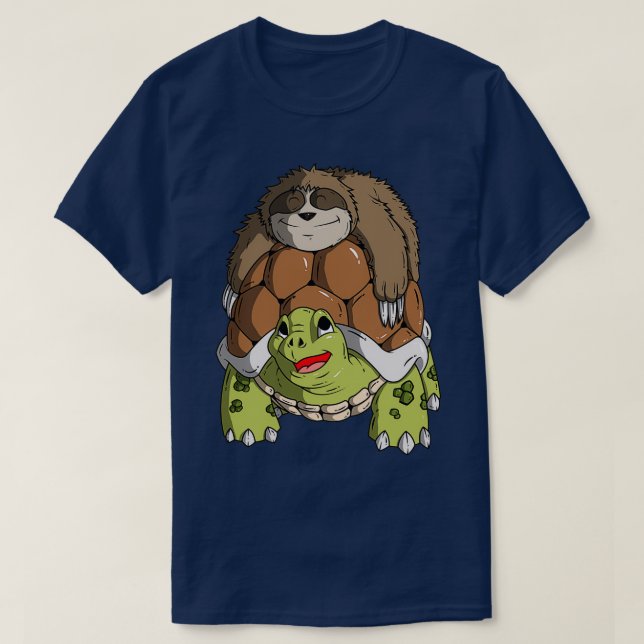Sloth Riding Turtle Dont Hurry Be Happy Sloth 1 T-Shirt (Design Front)