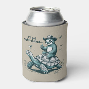 Sloth Riding Turtle Humour I'll Get Right On That Can Cooler