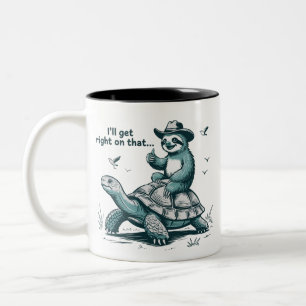 Sloth Riding Turtle Humour I'll Get Right On That Two-Tone Coffee Mug