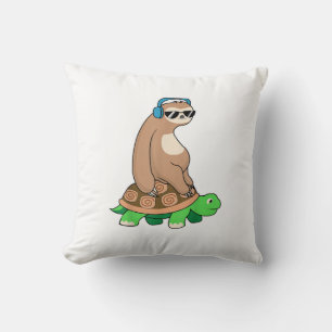 Sloth Riding Turtle - Lazy Sloth T Shirt Gift T-Sh Throw Pillow