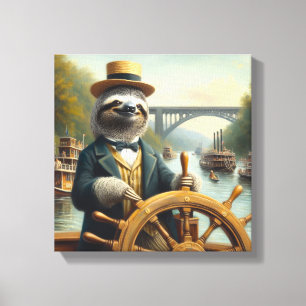 Sloth Riverboat Captain Canvas Print