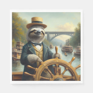 Sloth Riverboat Captain Napkin
