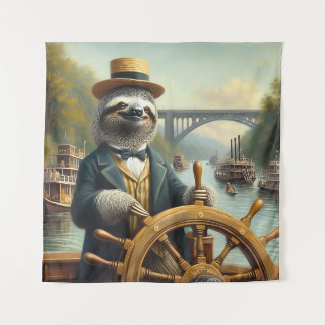 Sloth Riverboat Captain Tapestry (Front)