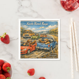 Sloth Road Rage – Rockwell‑Inspired Watercolor Car Napkin