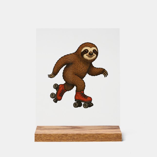 Sloth Roller Skates Skating T-Shirt Acrylic Sign (Front)