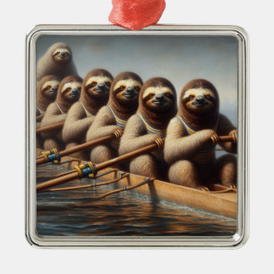 Sloth Rowing Team Metal Ornament