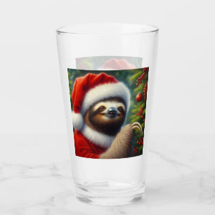 Sloth Santa Claus Glass