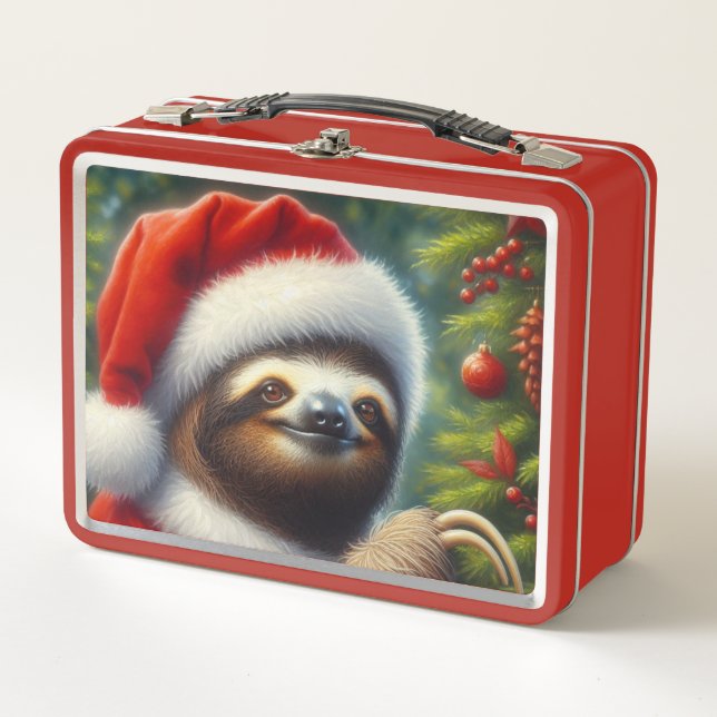 Sloth Santa Claus Metal Lunch Box (Front)