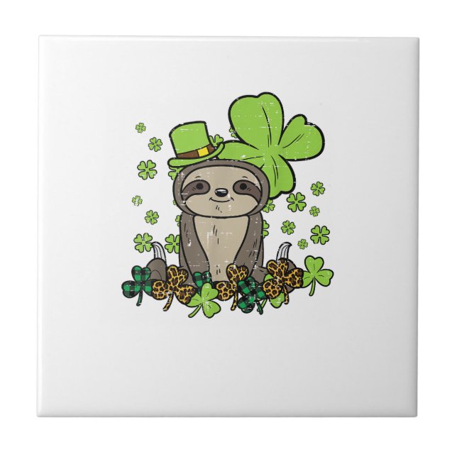 Sloth Shamrock Plaid Leopard St Patricks Day Men W Tile (Front)