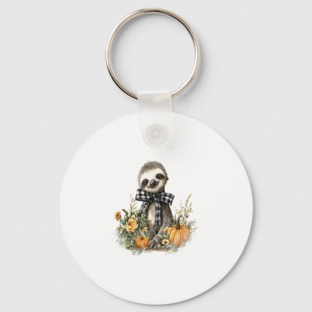 Sloth Shirt Animals Autumn Pumpkin Keychain (Front)