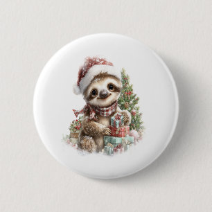 Sloth Shirt Christmas Santa Hat 2 Inch Round Button