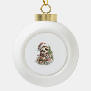Sloth Shirt Christmas Santa Hat Ceramic Ball Christmas Ornament