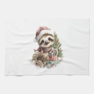Sloth Shirt Christmas Santa Hat Kitchen Towel
