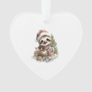 Sloth Shirt Christmas Santa Hat Ornament