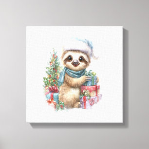 Sloth Shirt Safari Christmas Santa Canvas Print
