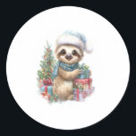 Sloth Shirt Safari Christmas Santa Classic Round Sticker<br><div class="desc">Sloth Shirt Safari Christmas Santa</div>
