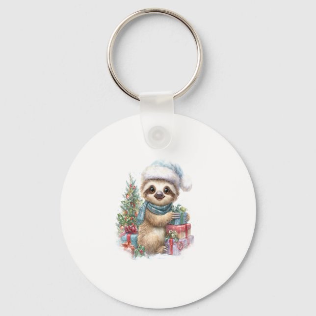 Sloth Shirt Safari Christmas Santa Keychain (Front)