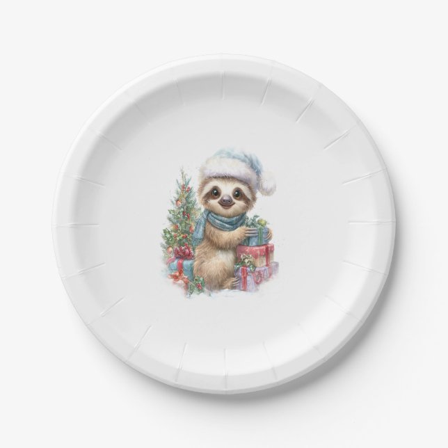 Sloth Shirt Safari Christmas Santa Paper Plate (Front)