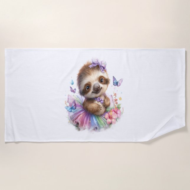 Sloth Shirt Safari Rainbow Summer Beach Towel (Front)