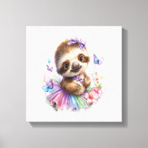 Sloth Shirt Safari Rainbow Summer Canvas Print
