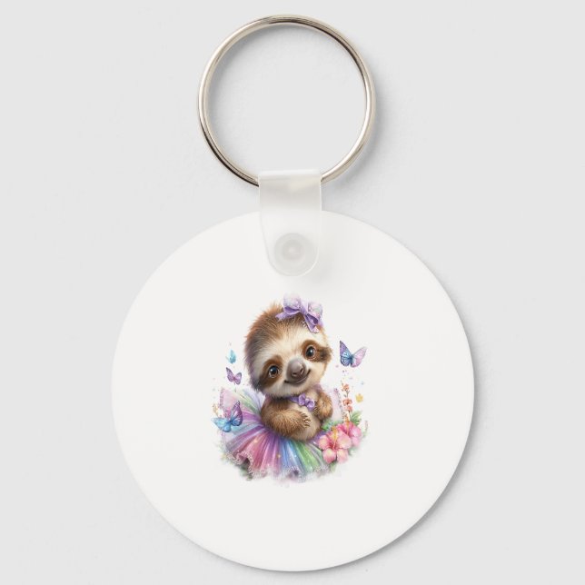 Sloth Shirt Safari Rainbow Summer Keychain (Front)