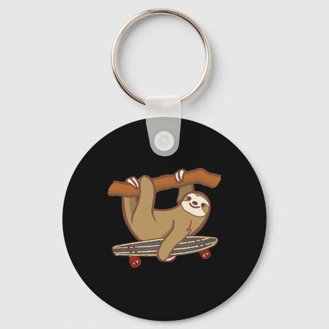Sloth Skateboard Slothful Skateboarding  Keychain (Front)