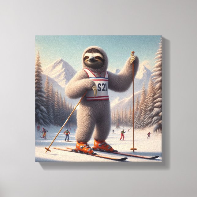 Sloth Skiing Canvas Print (Front)