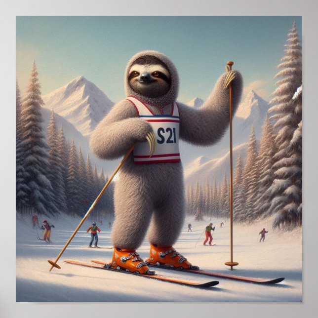 Sloth Skiing Poster (Front)