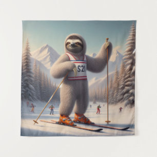 Sloth Skiing Tapestry