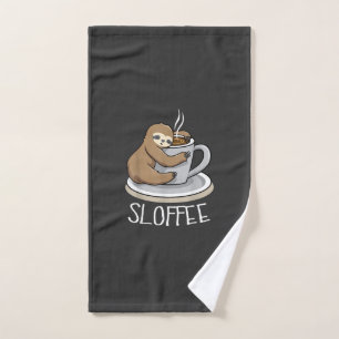 Sloth Sleep at Cup of Coffee Funny Sloth Sloffee T Hand Towel
