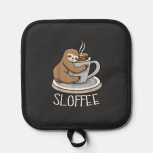 Sloth Sleep at Cup of Coffee Funny Sloth Sloffee T Pot Holder