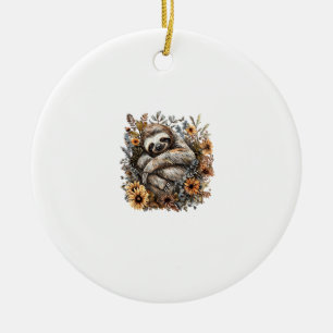 Sloth Sleeping Floral Sleepy Sloth Napping Sleepin Ceramic Ornament