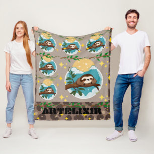Sloth Sleeping Print Fleece Blanket