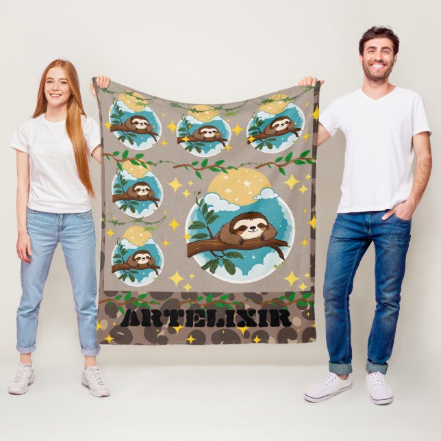 Sloth Sleeping Print Fleece Blanket (In Situ)